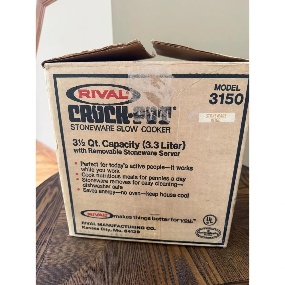 Vintage Rival Crock-Pot 3150 Stoneware Slow Cooker w/ Box, Cookbook & Manual Set